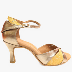 Handcrafted Elite Paloma Platinium sandal in gold and bronze, featuring excellent support and flexibility for dancing.