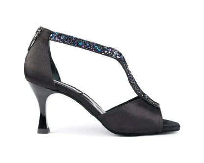 PortDance PD806 Black Satin with Multicolour Glitter - Miss Salsa