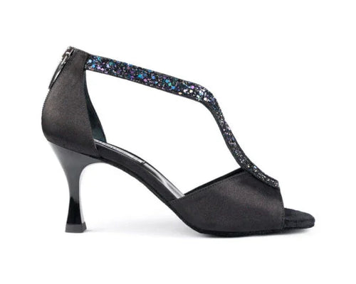PortDance PD806 Black Satin with Multicolour Glitter - Miss Salsa