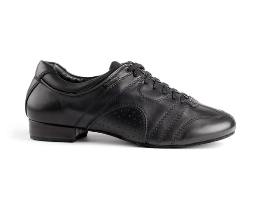 PortDance PD CASUAL 001 stylish black leather dance shoe with suede sole, ideal for social dancing and comfort.