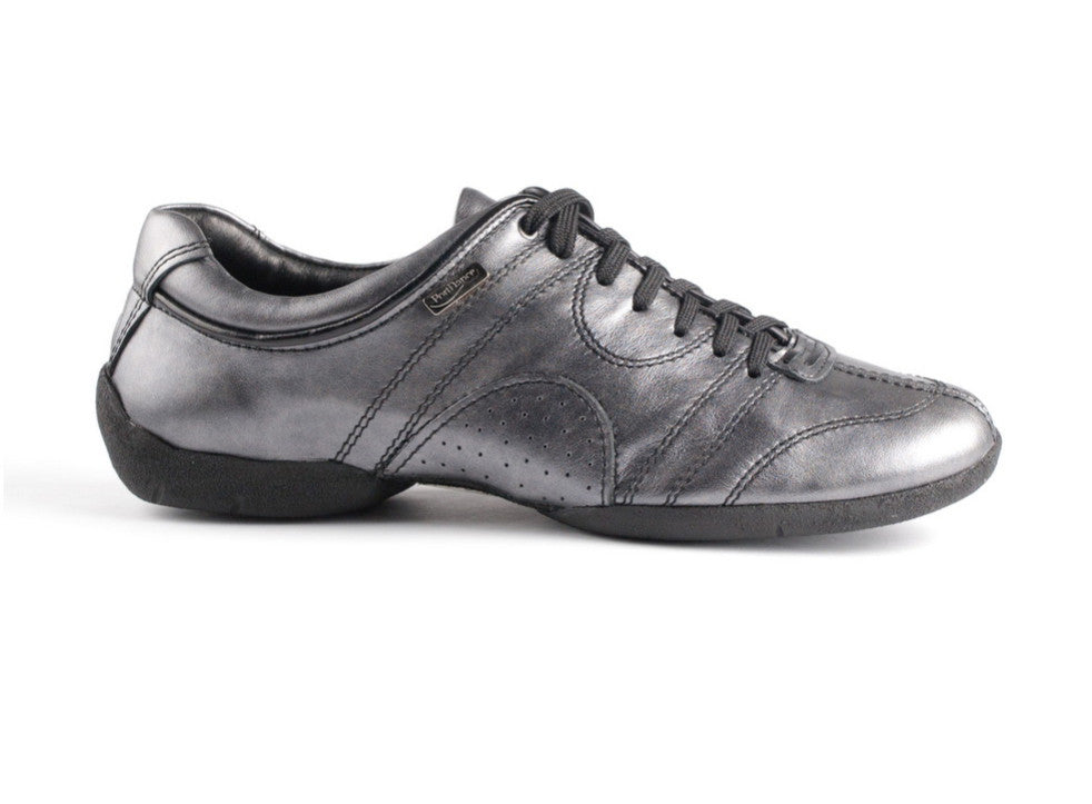 PortDance PD CASUAL 001 black silver leather shoe with flexible sole, designed for dance and everyday wear, handcrafted in Portugal.