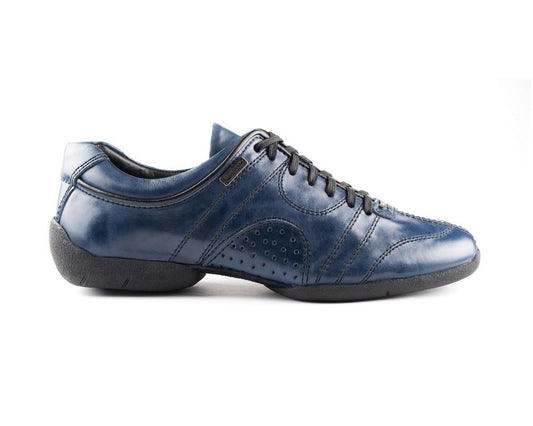 PortDance PD Casual 001 Blue leather sneakers with flexible rubber sole, perfect for dancing and everyday wear.