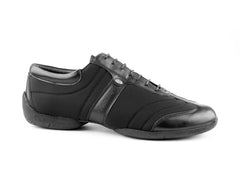 PortDance PD Pietro Braga black leather and Lycra sneaker with flexible sole, perfect for dance and everyday wear.