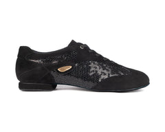 PortDance Pd01 Fashion Black nubuck dance shoes with glam accents and suede sole for comfort and style.