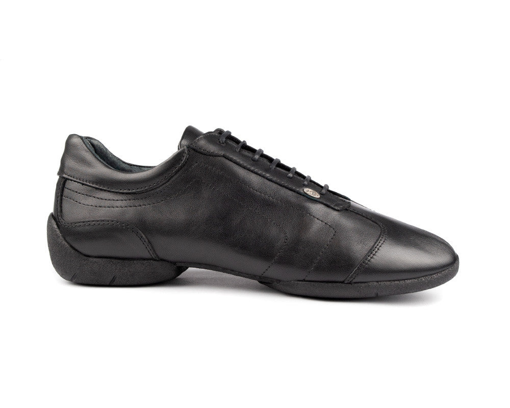 PortDance PD035 Black Leather Sneaker, classic design, rubber sole, lightweight, perfect for dance and daily wear.