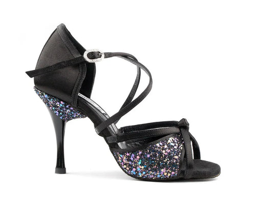 PortDance PD801 Black Satin and Glitter - Miss Salsa