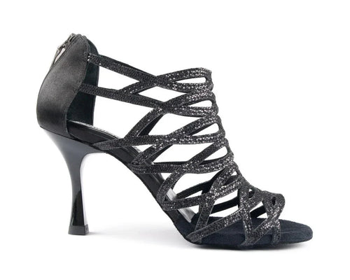 PortDance PD803 Black Glitter and Satin - Miss Salsa
