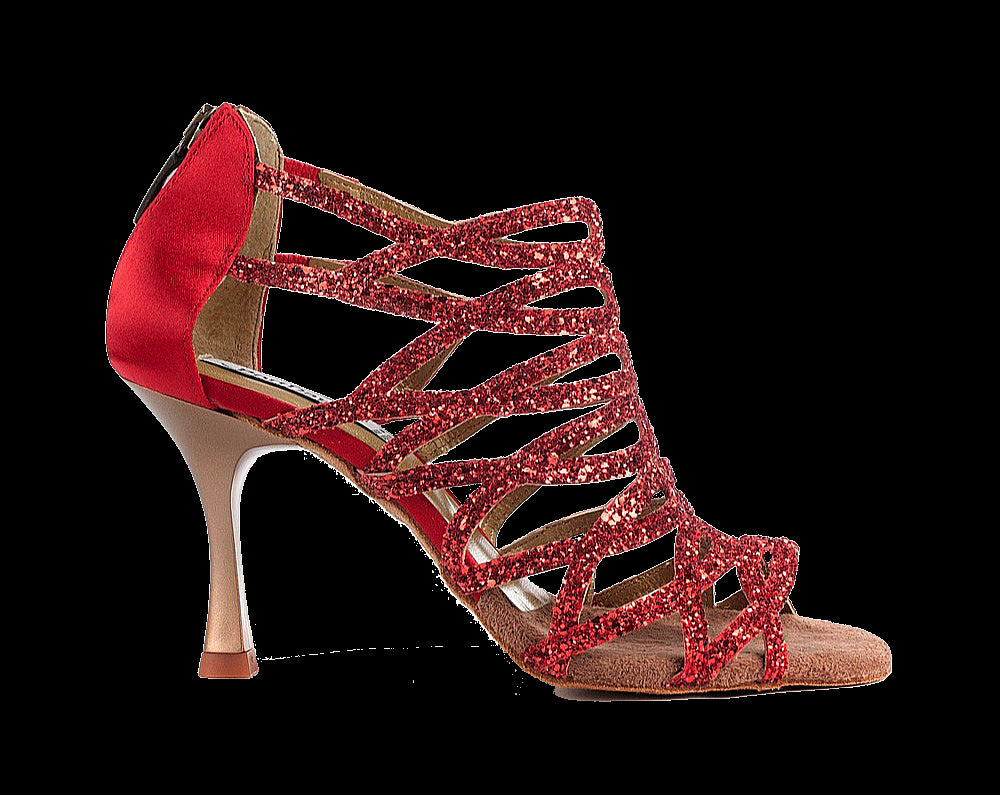 Elegant PortDance PD803 Pro red glitter dance shoe with adjustable straps and a comfortable 6cm heel.