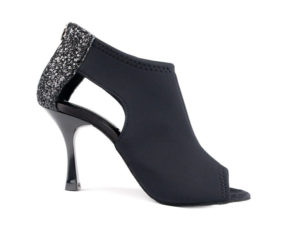 PortDance PD810 black neoprene dance shoe with glitter accents, open toe, and 4.5 cm heel, perfect for social dancing.