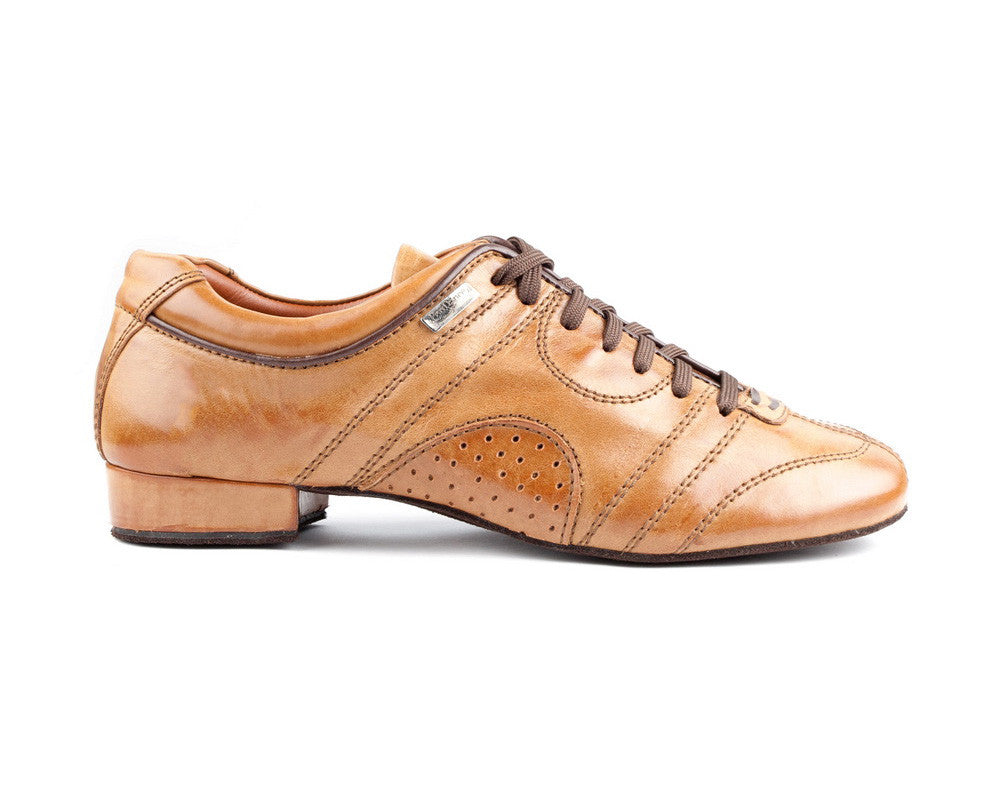 PortDance PD CASUAL 001 camel leather dance shoes with suede sole, perfect for dance and social events.