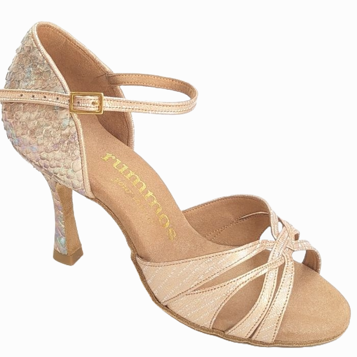 Rummos R383 715-292 Latin dance shoe, hand-crafted with soft fantasy leather, featuring a stylish design and comfortable heel.