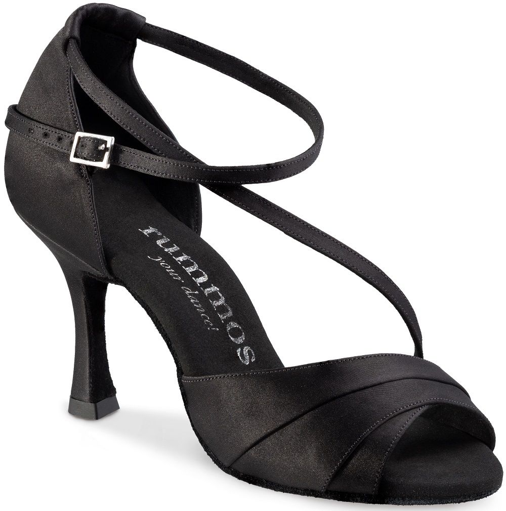 Rummos R304 elegant open-toe dance shoe with ankle strap, ideal for Latin and Salsa dance, featuring soft materials and excellent support.