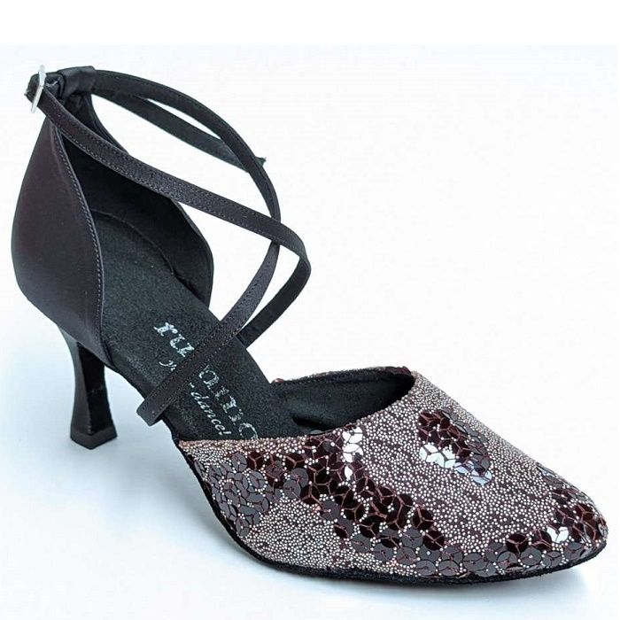 Rummos R329 648-041 dance shoe with V-cut, adjustable ankle strap, and stylish sequined design. Ideal for comfort and stability.