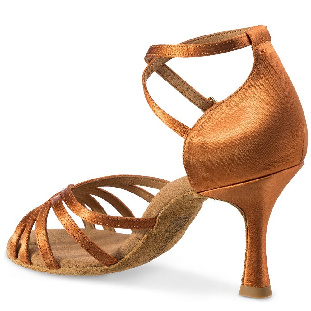 Rummos R332 dance shoe in bronze with adjustable ankle strap and elegant V-cut design, perfect for stability and style.