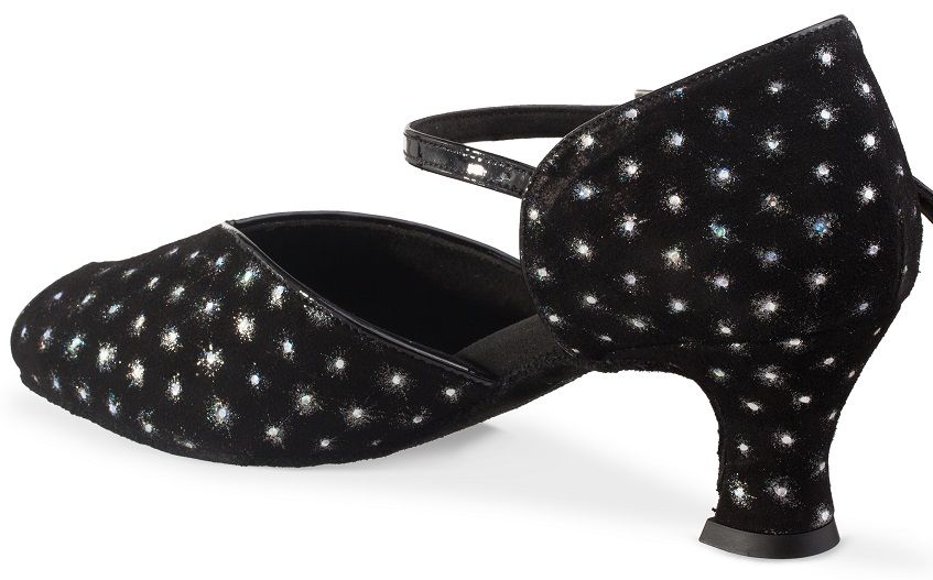 Rummos R543 127-035 ballroom dance shoe with elegant sparkle, 2" heel, open front design for comfort and support.