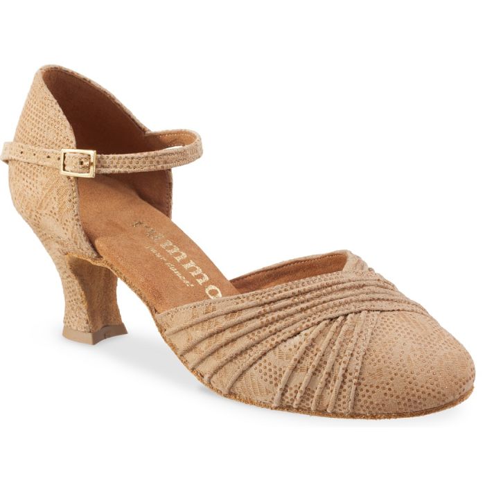 Rummos R346 dance shoe with closed toe, adjustable ankle strap, and elegant design in soft beige hue.