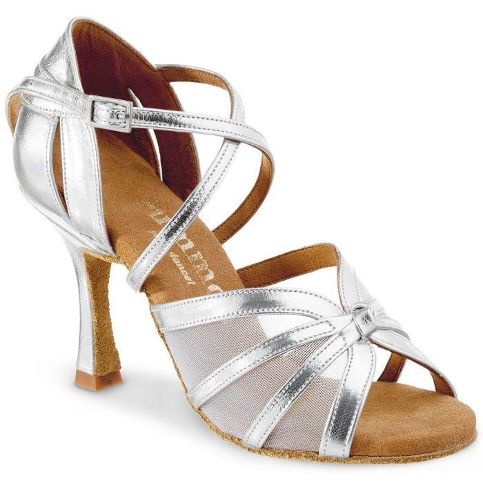 Elegant silver Rummos R368 dansschoen featuring strappy design and comfortable heel for dancers.