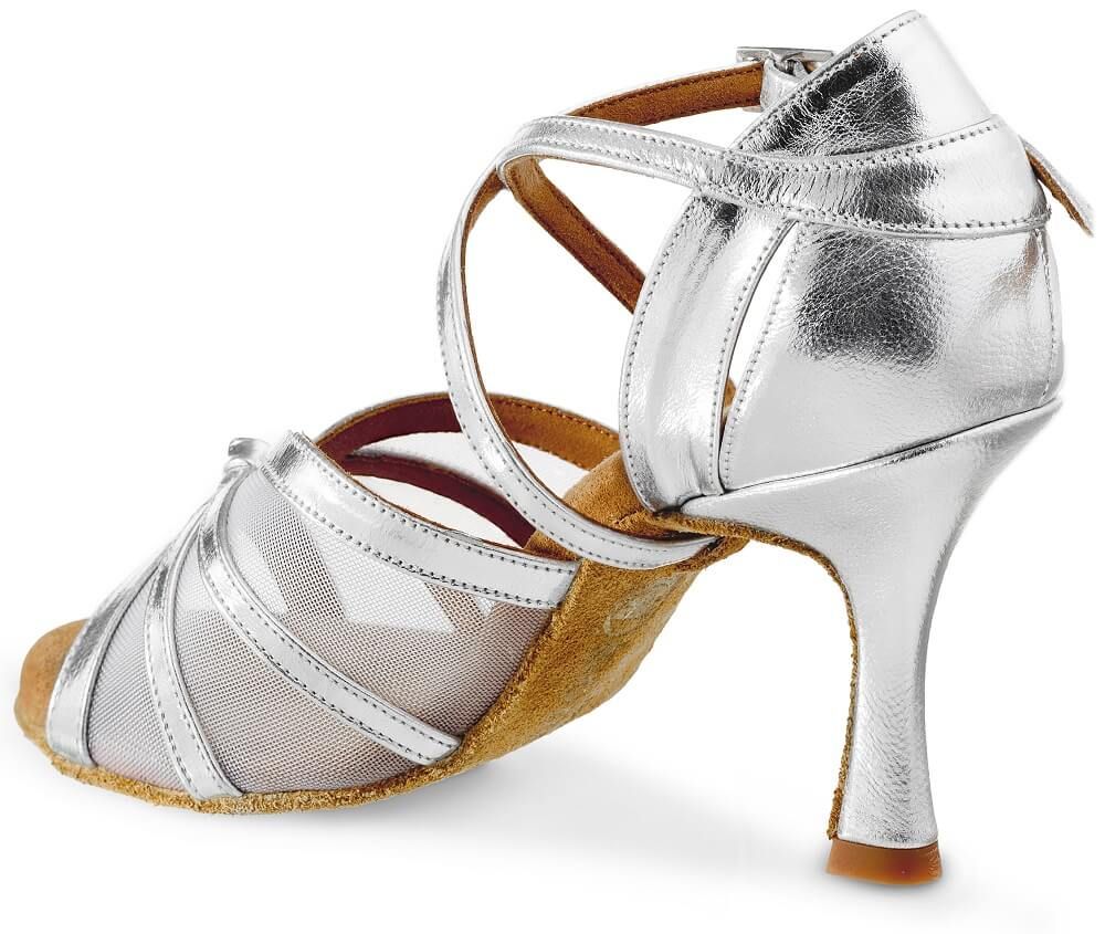 Rummos R368 silver dance shoe featuring elegant design, soft mesh material, and supportive heel for dancers.