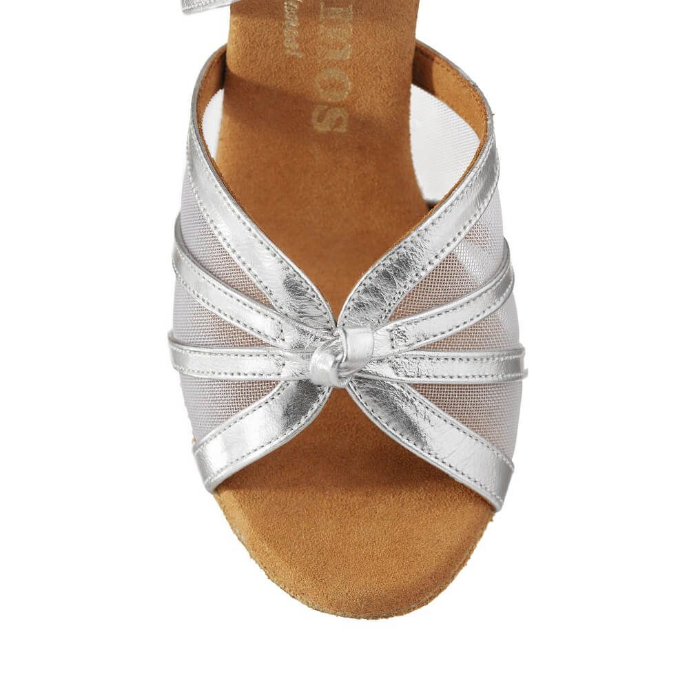 Rummos R368 dance shoe in silver with elegant straps and soft sole, designed for comfort and flexibility.