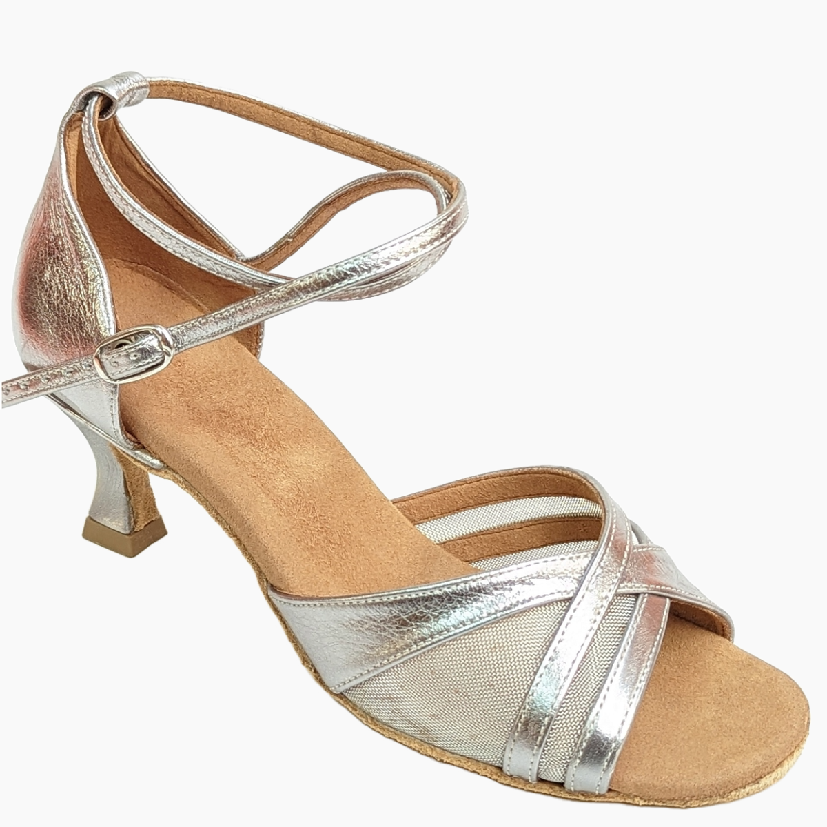 Rummos R370 009V silver Latin dance sandal designed for comfort and flexibility with double cushioning.