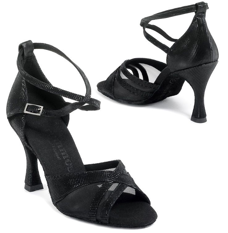 Elegant black Latin dance shoes Rummos R370 with supportive design and comfortable straps for salsa and social dancing.