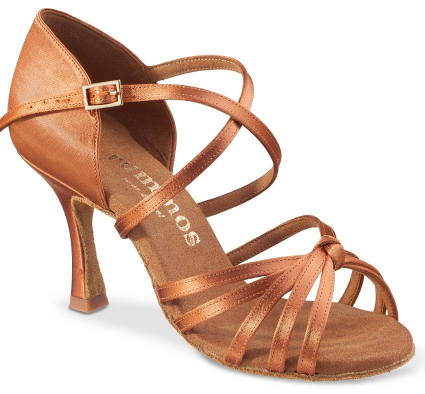 Rummos R380 satin dance shoe for women with strappy design and 5 cm heel, ideal for Latin dance styles.