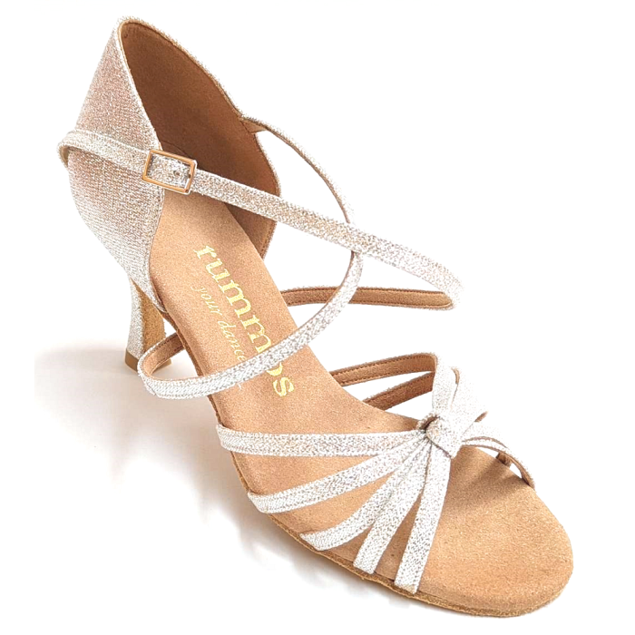 Handcrafted Rummos R380 709 silver dance shoe with flexible support and elegant design. Ideal for Latin dance styles.