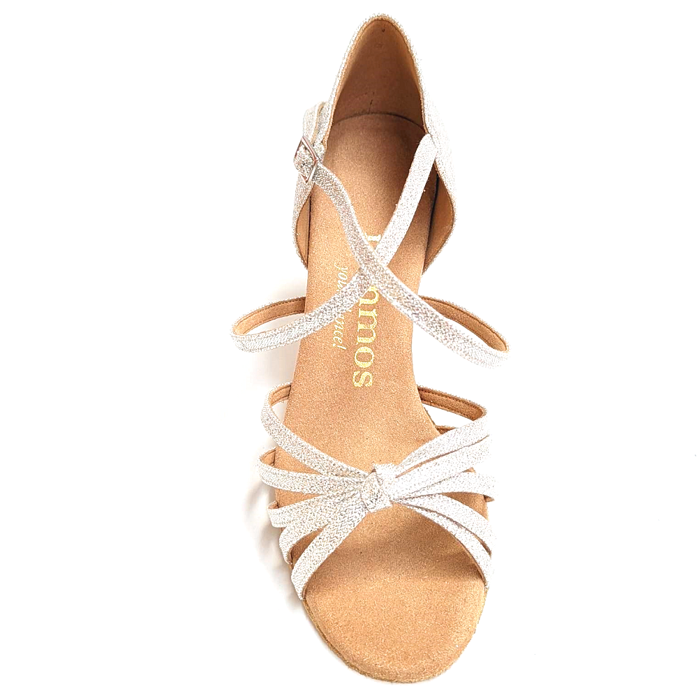 Rummos R380 709 silver dance shoe with elegant straps and cushioned insole, ideal for Latin dance styles.