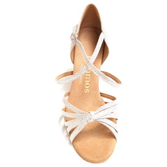 Rummos R380 709 silver dance shoe with elegant straps and cushioned insole, ideal for Latin dance styles.