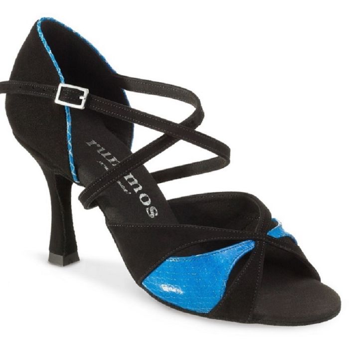 Rummos Emma 024-712 black and blue dance sandal, handcrafted with soft materials for comfort and support.