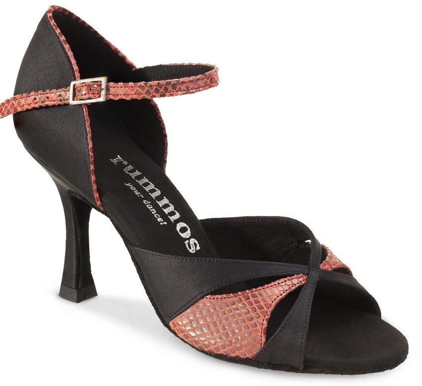 Rummos Emma 041-057 comfortable dance sandal with black and rose accents, ideal for Salsa and Tango dancing.