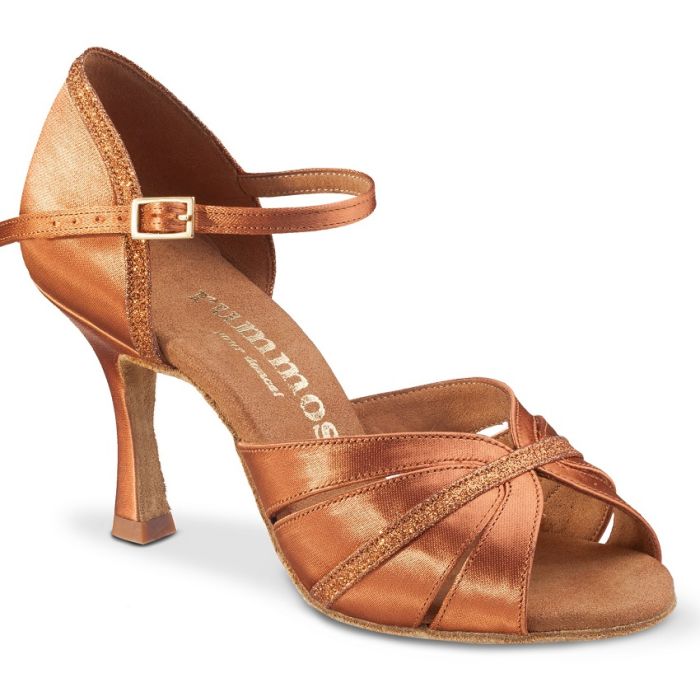 Rummos R505 Latin dance sandal in bronze, featuring handmade nubuck leather and a comfortable design for salsa dancing.