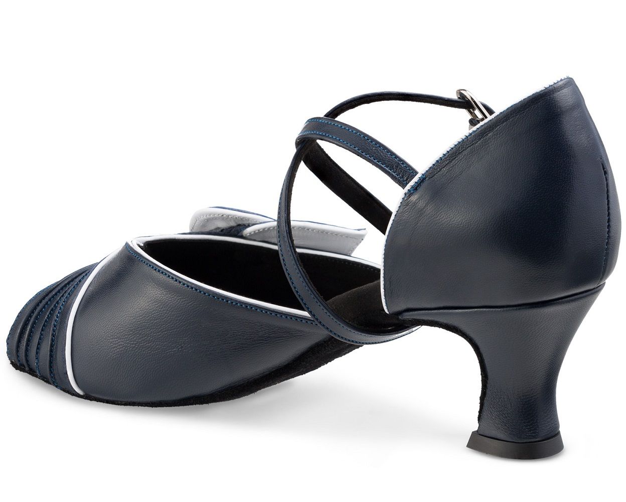 Rummos R510 pure chic comfort sandal in navy, featuring a stylish design with a low heel and crisscross straps.