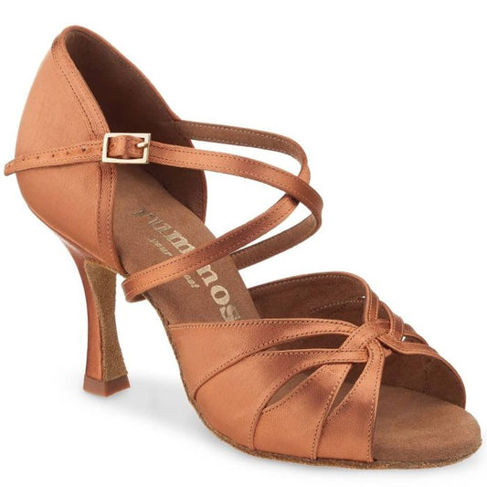 Rummos R520 Latin dance shoe in soft tan leather with ergonomic design and double cushioning for comfort and stability.