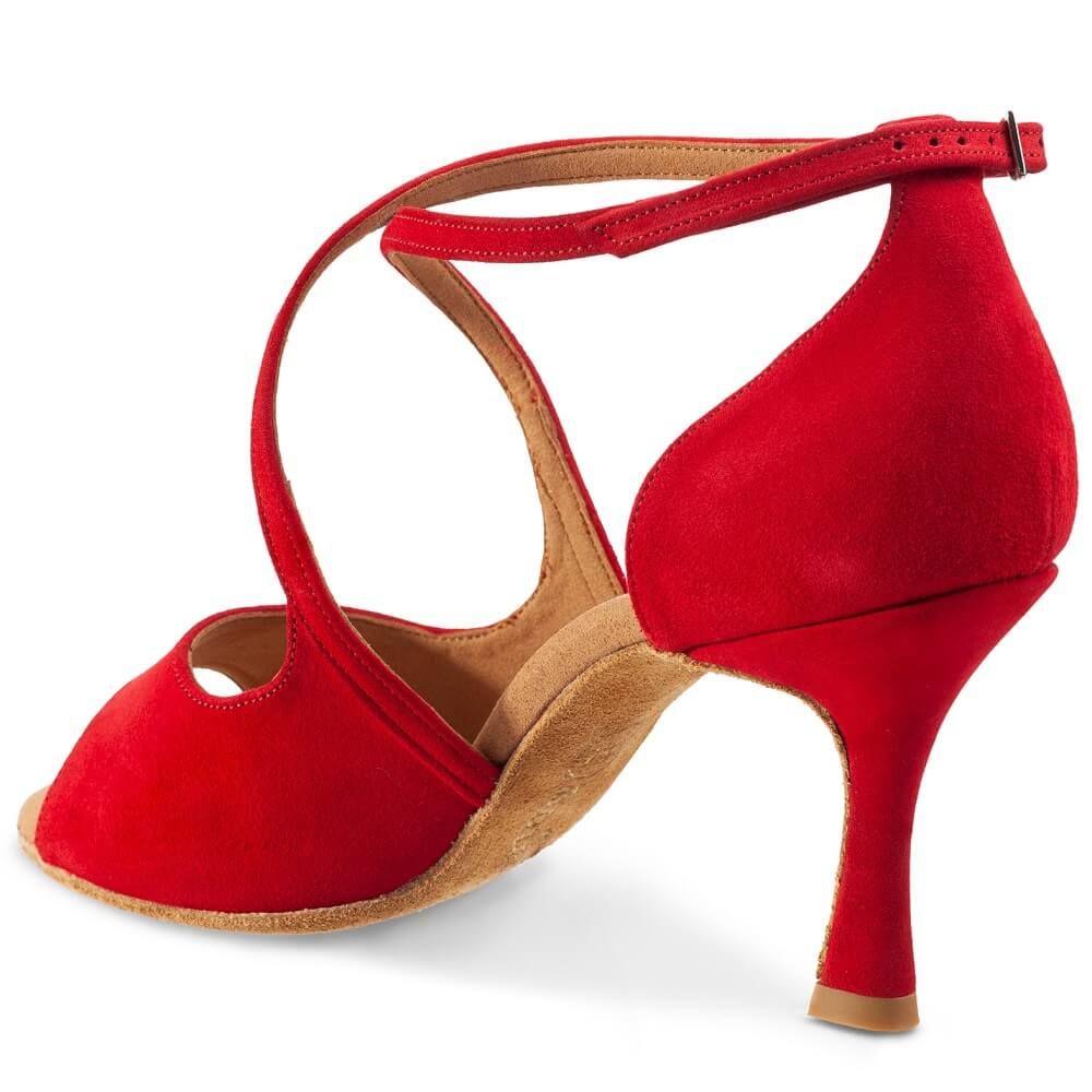 Rummos R545 red Latin dance shoe with ankle strap and a stylish design, perfect for Salsa and Tango.