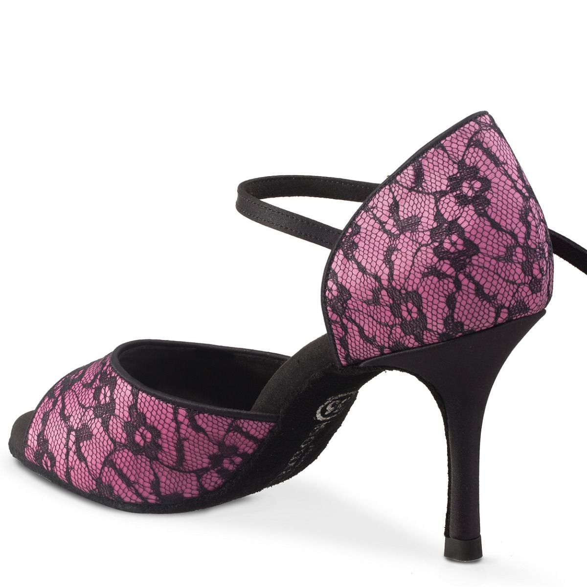 Rummos Elli 116 pink lace tango sandal, elegant design with a secure ankle strap and stylish heel.