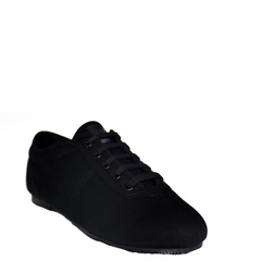 Lightweight black flat full sole training shoe with responsive cushioning for comfort and flexibility.