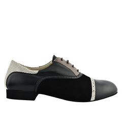 Elegant Tangolera 105 Nero tortora dance shoes in black and gray with ergonomic fit and durable suede sole.