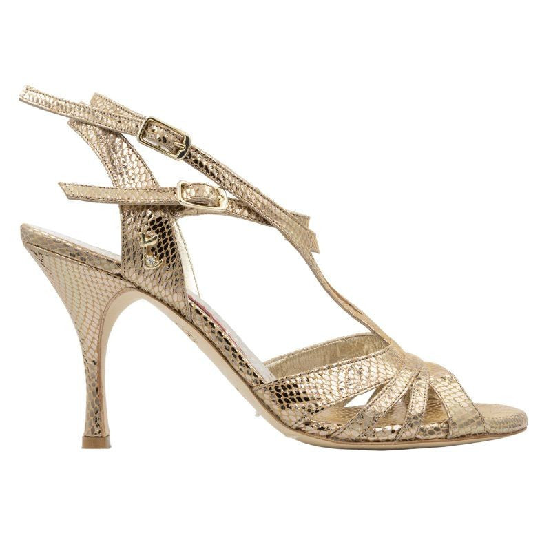 Elegant bronzed high heel sandals with adjustable straps and a stylish design, featuring an 8 cm heel for sophisticated looks.