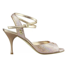 Tangolera A1BISCL Rame cangiante heel 8 cm in iridescent copper python print with elegant straps.