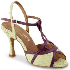 Rummos Tango Cuore 293-248 Latin dance shoe in soft green scale leather with stylish purple strap, perfect for Salsa and Tango.