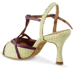 Handcrafted Rummos Tango Cuore 293-248 Latin dance shoe in soft green scale leather with supportive heel and innovative cork sole.