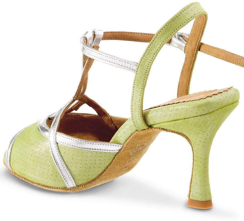 Tango Cuore 313-009 stylish green dance shoe with silver accents and a high heel, perfect for tango dancing.