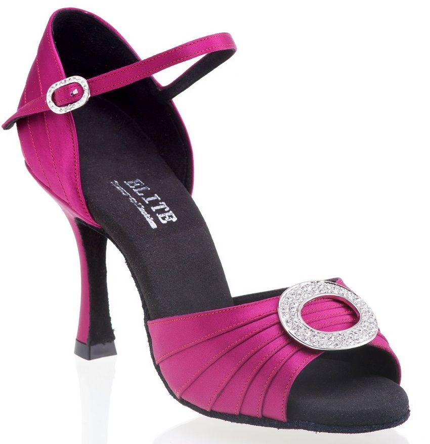 Elite Cleopatra 042 pink dance sandal with crystal brooch, designed for comfort and style in Salsa and Tango.