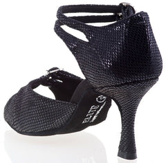 Professional black mesh dance shoe with adjustable straps and balanced heel for optimal stability and comfort.