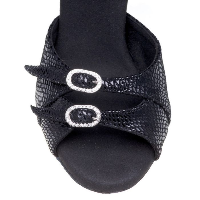 Rummos Elite Elena 052 black dance shoes featuring sparkling buckles and a breathable design for comfort and style.