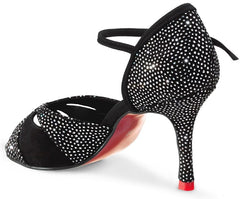 Elite Paloma 231-024 black dance shoe with sparkling design, providing comfort and support for salsa and tango dancing.