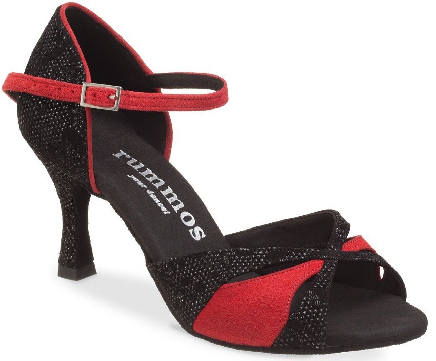 Rummos Emma 111-028 women's sandal in black and red, handcrafted for exceptional comfort and support.