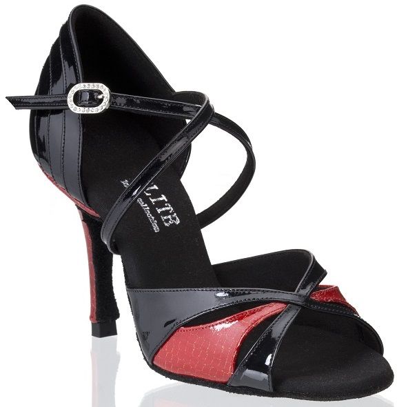 Elite Paloma 035-178 elegant black and red dance sandal with delicate straps and stylish heel for comfort and support.