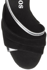 Rummos R304 black open-toe dance shoe with elegant silver detailing and soft materials for comfort.